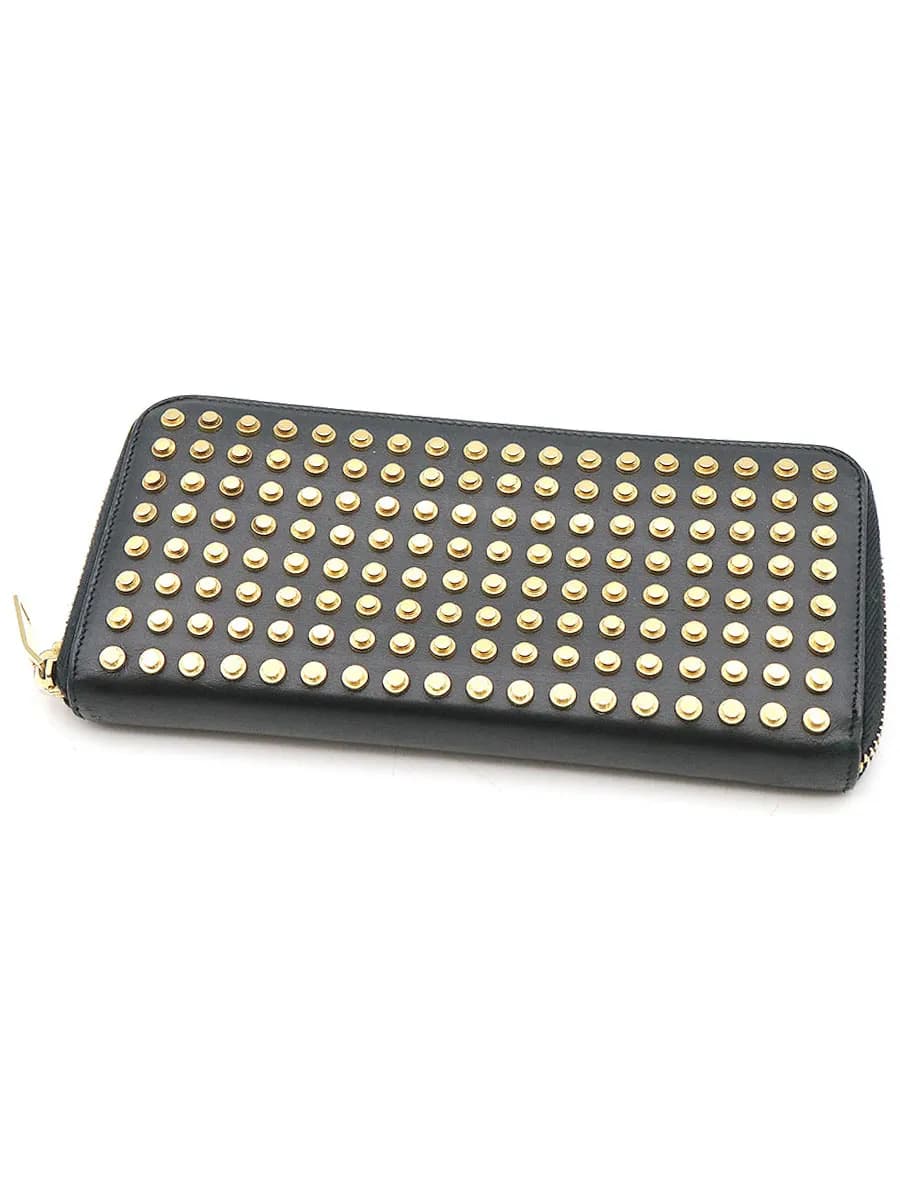 SAINT LAURENT サンローラン パリ スタッズラウンドジップレザーウォレット