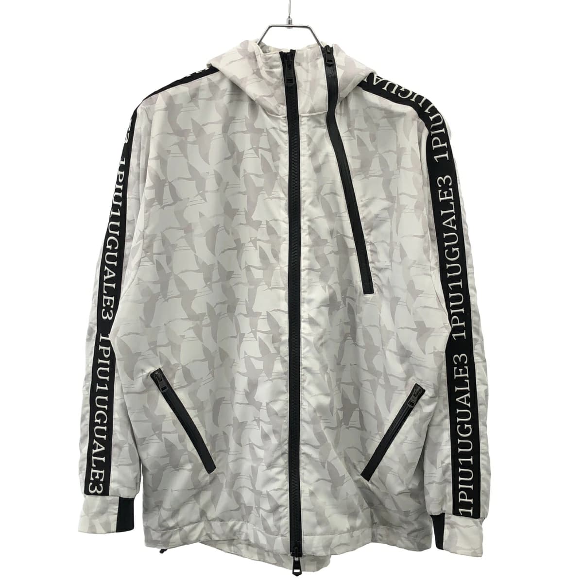 1piu1uguale3 ウノ ピゥ ウノ ウグァーレ トレ×ロニー ロナウジーニョ RIBBON TAPE BK & WH SWAN GAUCHO FULL ZIP HOODIE スワンカモフラージュリボンテープフルジップパーカー