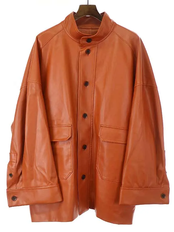 Edwina Horl エドウィナホール 22AW HBB STAND-UP COLLAR BLOUSON オーバーサイズフェイクレザーブルゾン