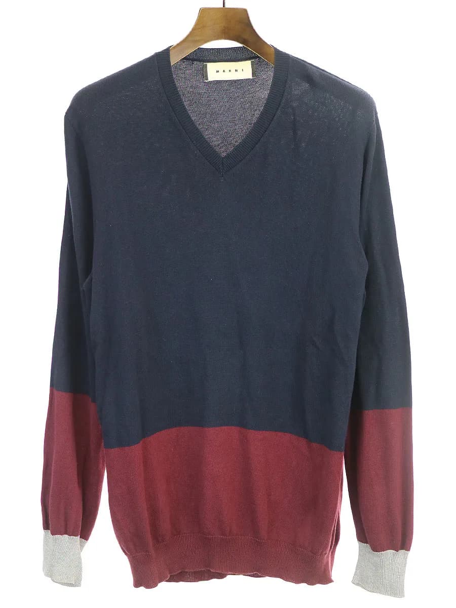 MARNI マルニ 14SS 切替Vネックコットンニットセーター