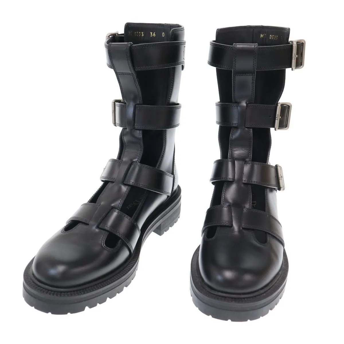 Christian Dior クリスチャンディオール カットアウトストラップレザーコンバットブーツ