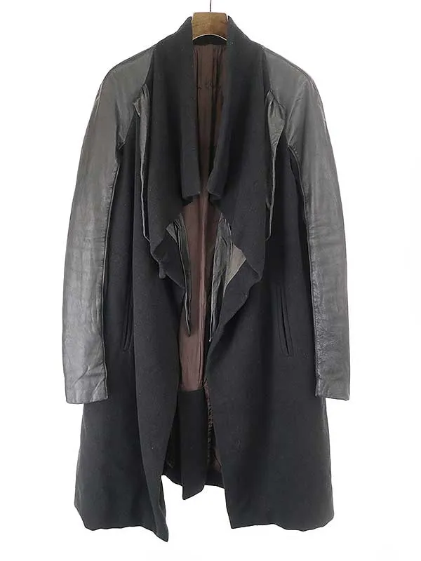 Rick Owens リックオウエンス 07AW レザー切替メルトンドレープコート