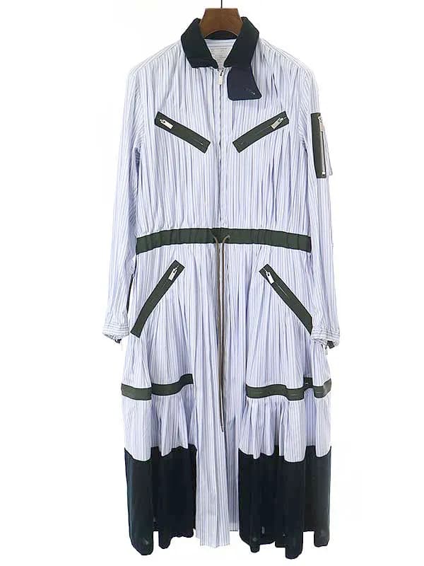 sacai サカイ 17AW Blue Striped Cotton Zip-Detail Shirt Dress プリーツストライプドレスワンピース