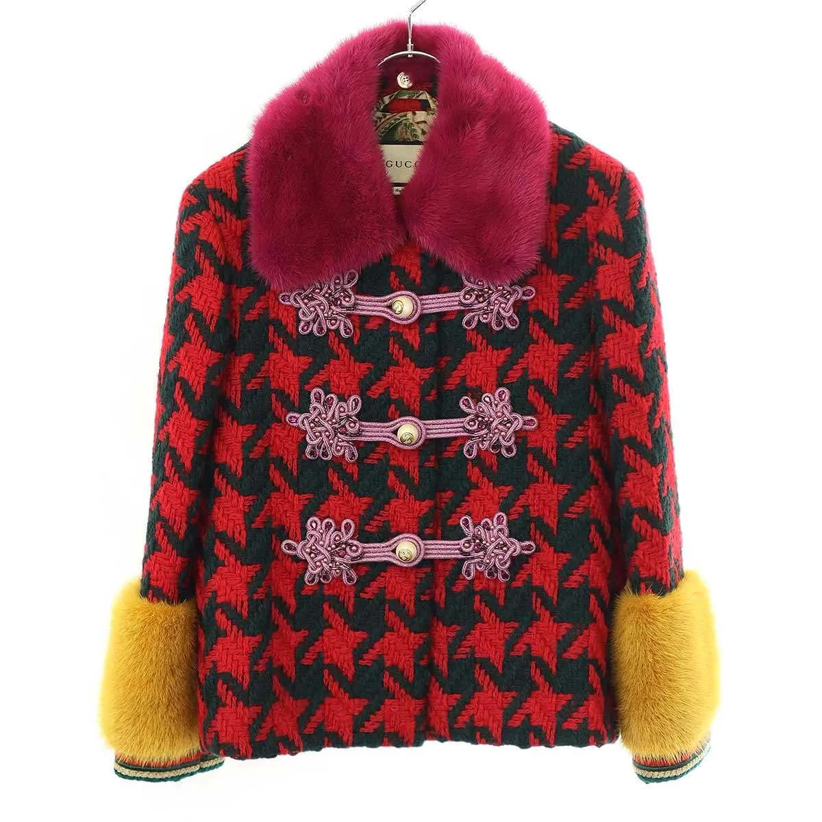 GUCCI グッチ 2016 ハウンドトゥース ミンクファージャケット&スカート 423936 ZHZ46/423863 ZHW53