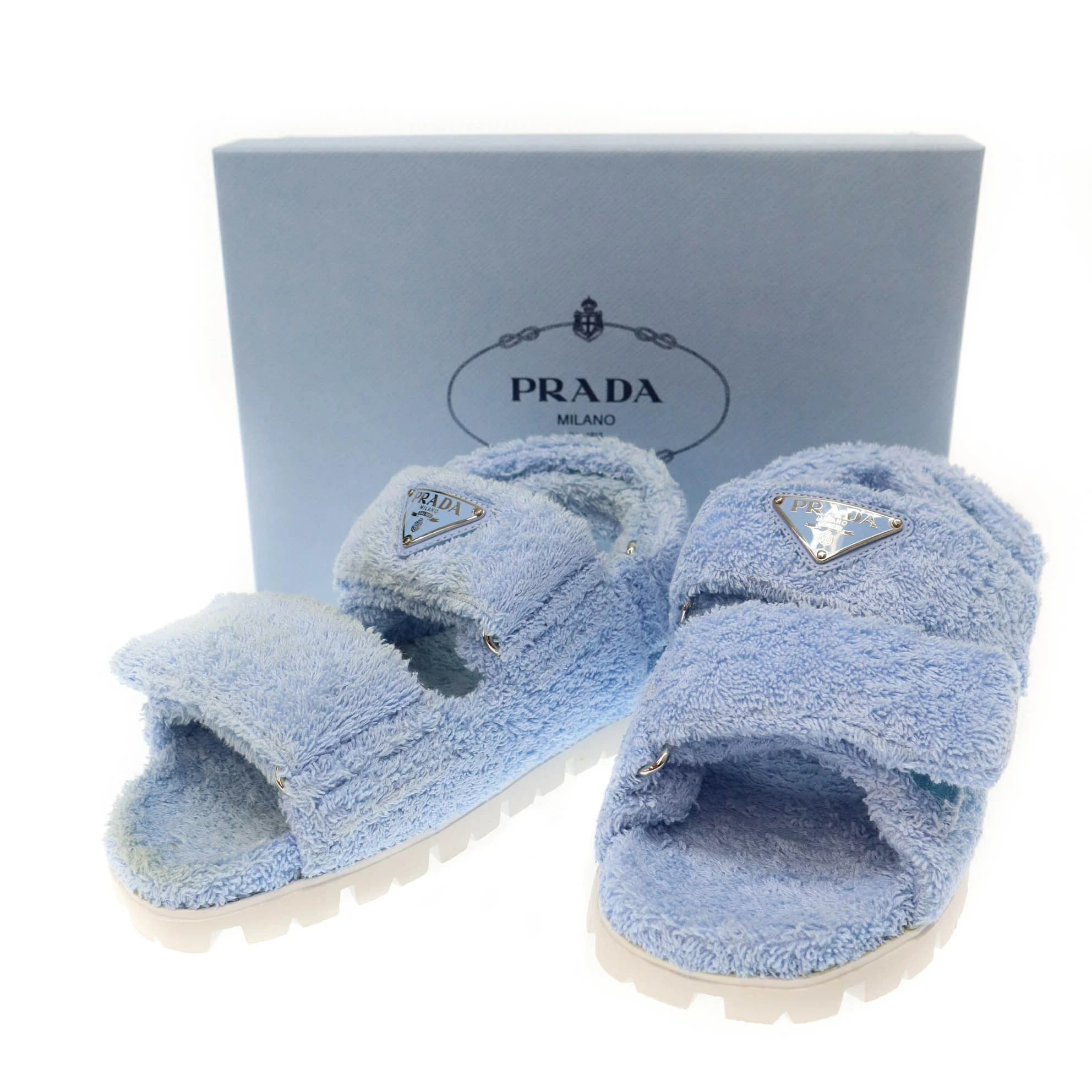 PRADA プラダ ロゴプレート テリークロスストラップサンダル