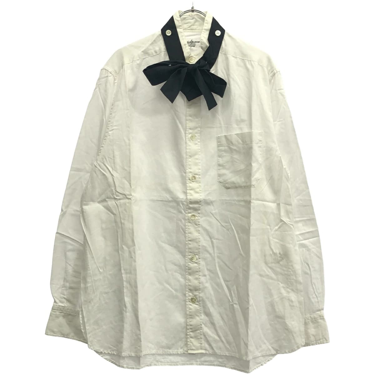 Yohji Yamamoto ヨウジヤマモト プールオム 11AW ネクタイ装飾スタンドカラーシャツ HP-B05-012
