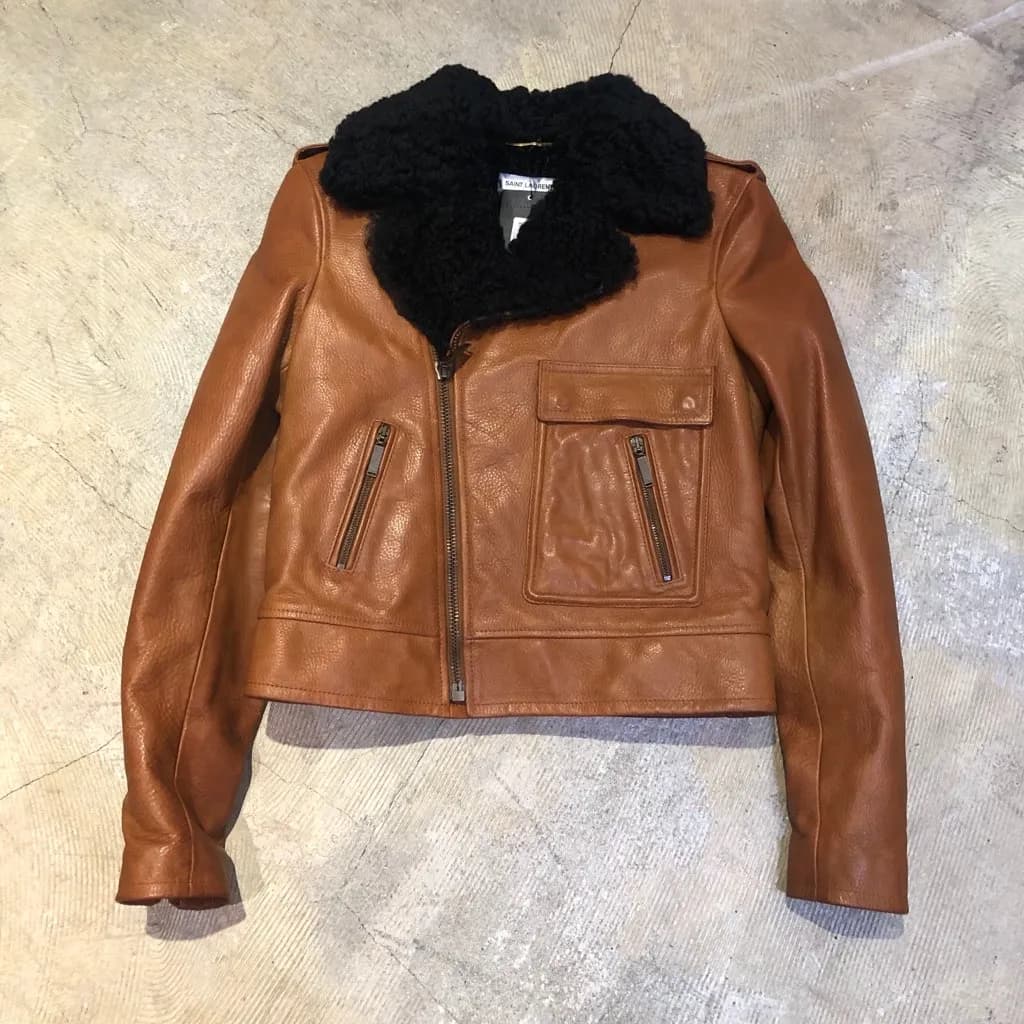 SAINT LAURENT SAINT LAURENT PARIS 17AW カーリームートンレザーライダースジャケット