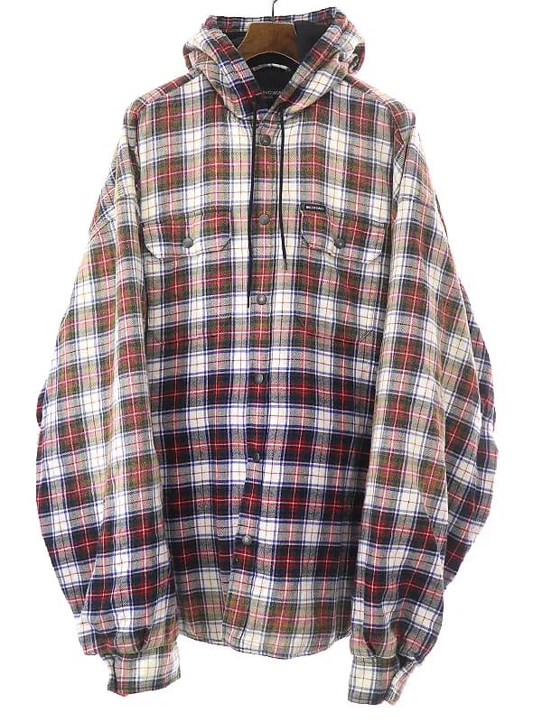 BALENCIAGA バレンシアガ 23SS ブリーチチェック フーデットパテッドシャツ