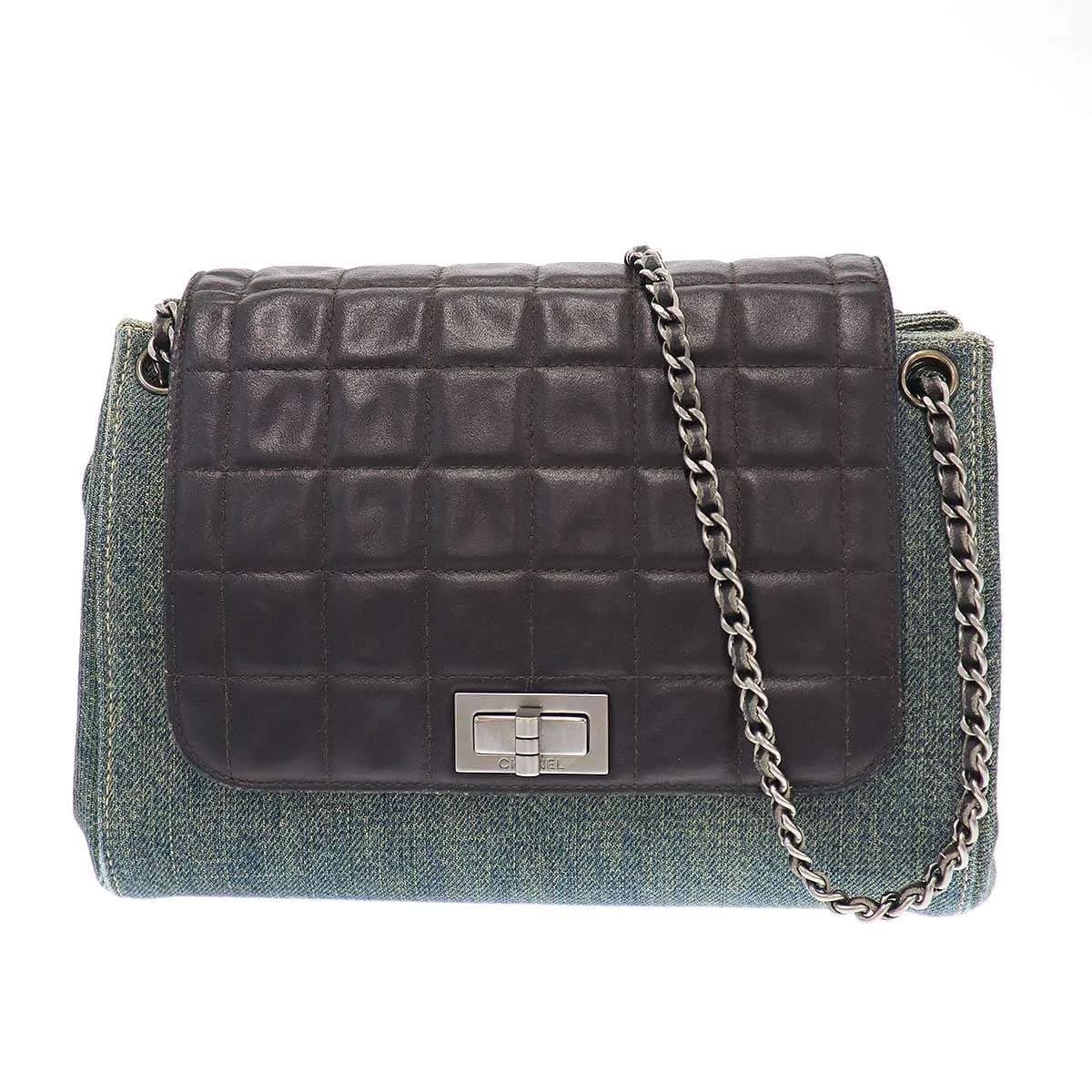 CHANEL シャネル 2.55 チョコバー Wチェーン デニムショルダーバッグ