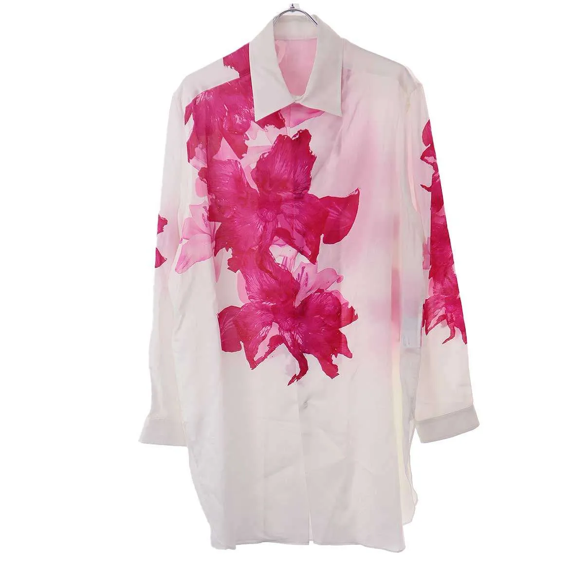 Yohji Yamamoto ヨウジヤマモト プールオム 24AW CELLULOSE PINK FLOWER DESIGNED BLOUSE ピンク花柄BIGB ビッグシャツブラウス
