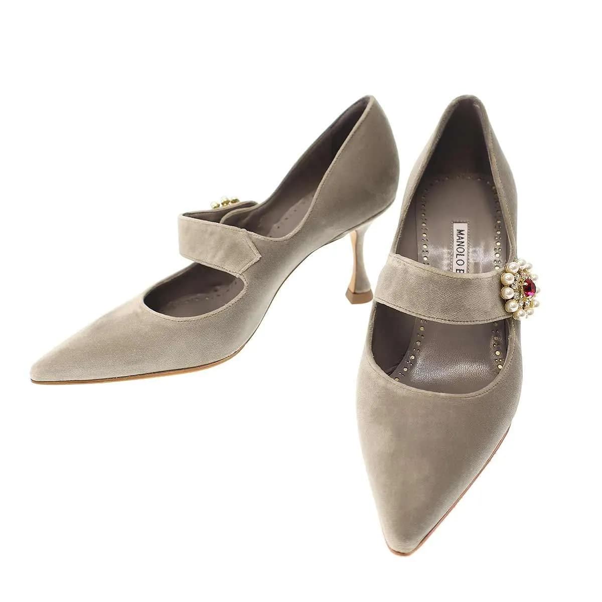 MANOLO BLAHNIK マノロブラニク 23SS DRAWER別注 ポインテッドトゥビジューベロアピンヒールパンプス