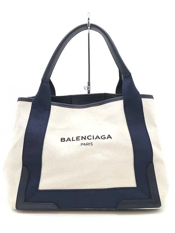 BALENCIAGA バレンシアガ ネイビー カバス S キャンバスロゴトートバッグ