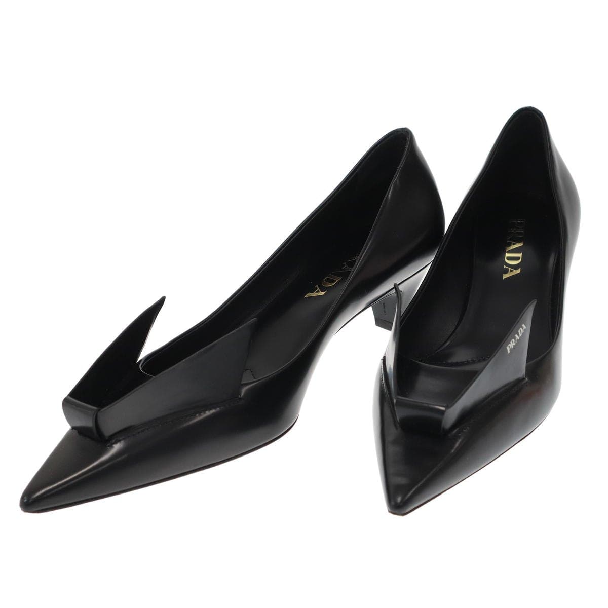 PRADA PRADA プラダ カットアウト フラットパンプスシューズ 37 ブラック
