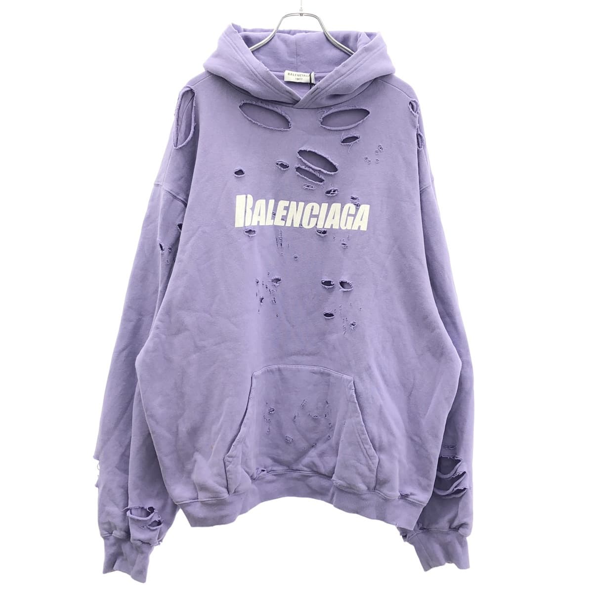 BALENCIAGA BALENCIAGA バレンシアガ 22SS Caps Destroyed Hoodie デストロイスウェットプルオーバーパーカー 659403 S パープル