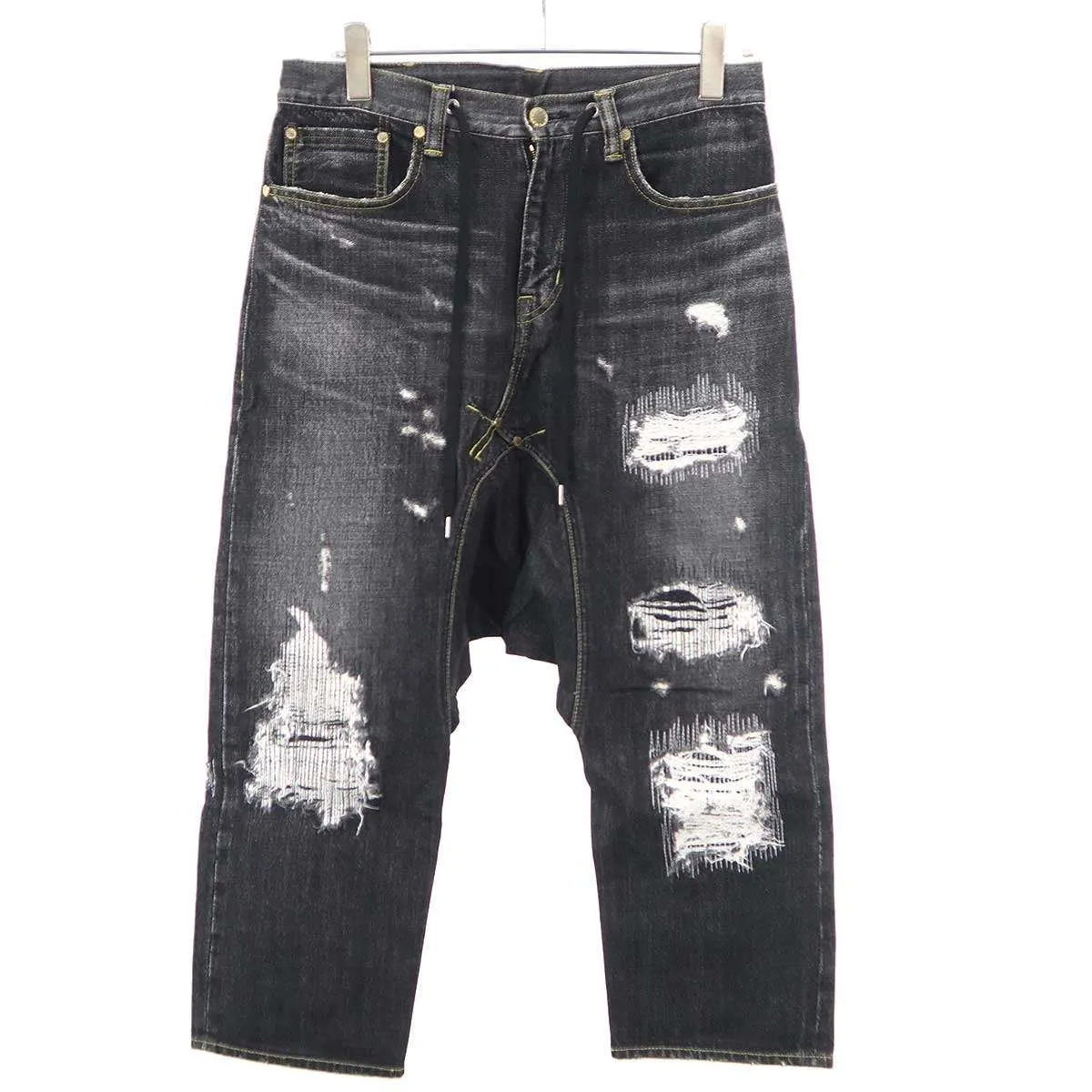 フミト ガンリュウ 21SS 5-POCKET SARROUEL PANTS ダメージリペアデニムサルエルパンツ FU5-PA-105