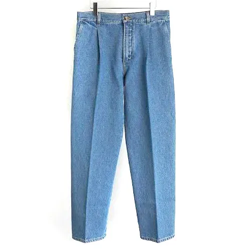 BLEACHED DENIM PLEATED TROUSERS
