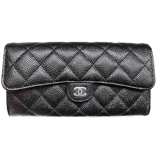 CHANEL シャネル キャビアスキンマトラッセフラップロングウォレット A80758