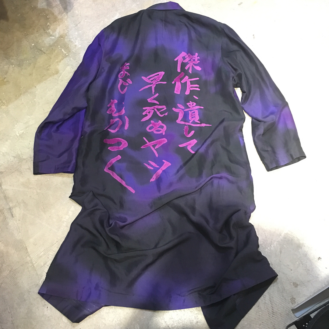 Yohji Yamamoto POUR HOMME 17SS バックメッセージペイントステンカラーコートカラーシルクコート