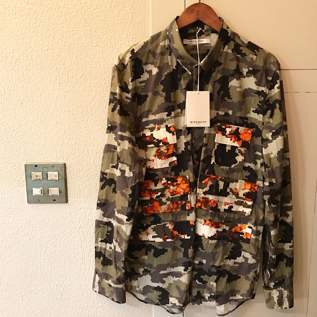 GIVENCHY 15AW デジタルカモフラージュ柄ミリタリー比翼シャツ