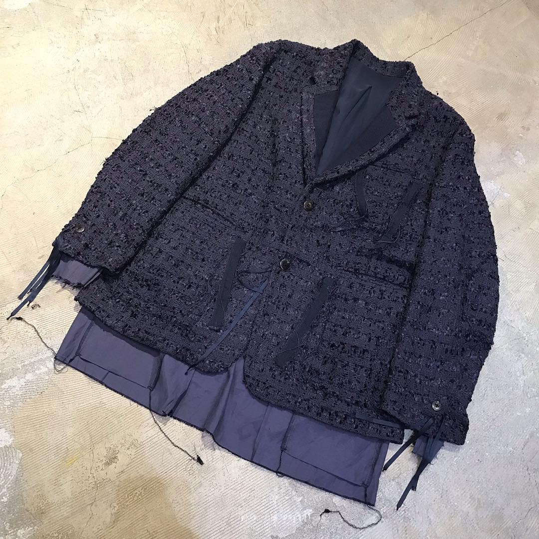 Midorikawa 18AW LOOK8 LINTON ファンシーツイードカットオフレイヤードオーバージャケット