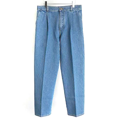 BLEACHED DENIM PLEATED TROUSERS