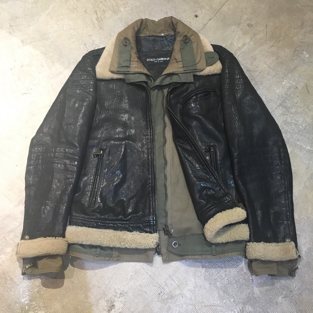 DOLCE&GABBANA 05AW ムートンレザーミリタリーレイヤードブルゾン