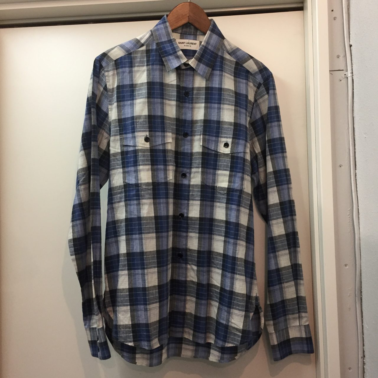 SAINT LAURENT PARIS 15SS 金糸チェック柄ポケットシャツ