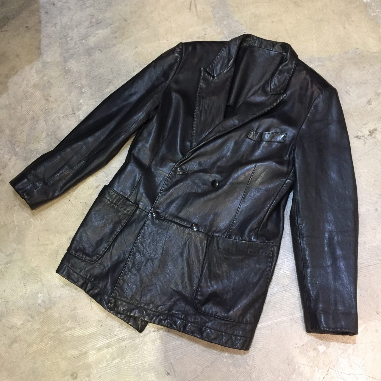 Yohji Yamamoto POUR HOMME 03AW ビッグステッチカウレザーダブルブレストテーラードジャケット