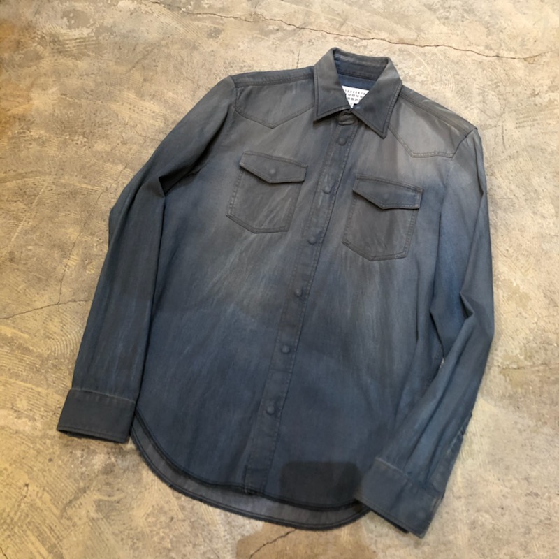 Maison Margiela10 16AW 樹脂加工ヴィンテージウォッシュデニムウエスタンシャツ
