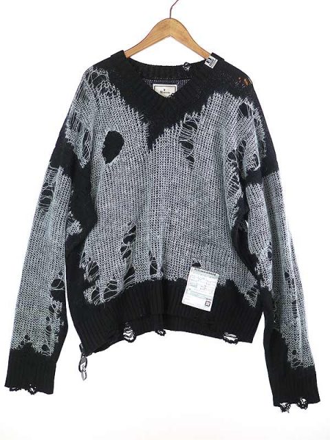 Maison MIHARA YASUHIRO メゾン ミハラヤスヒロ 23SS DISTRESSED PULLOVER デストロイダメージニットセーター グレー F